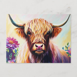 Carte Postale L'art floral coloré de la vache des Highlands