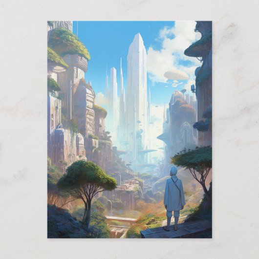 Carte Postale L'art futuriste de science-fiction de la ville (Devant)