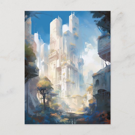 Carte Postale L'art futuriste de science-fiction de la ville (Devant)