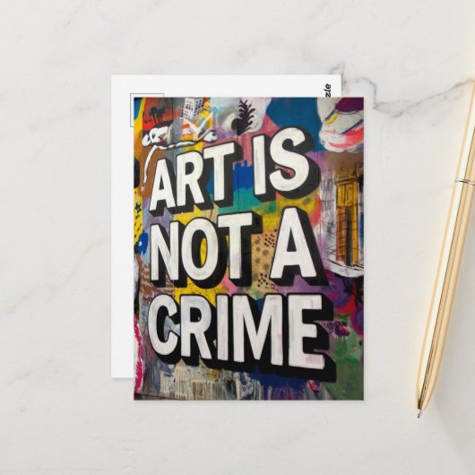 Carte Postale L'art n'est pas un crime Graffiti coloré (Devant/Arrière en situation)