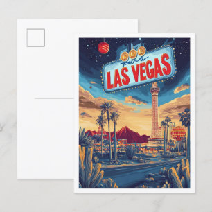 Carte Postale Las Vegas USA Art Vintage Illustration Voyage