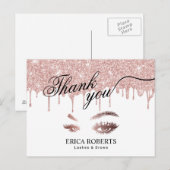 Carte Postale Lashes maquillage Artiste Rose Gold Drives Merci (Devant / Derrière)