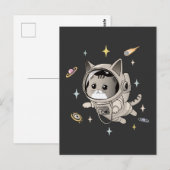 Carte Postale L'astronaute Chat dans l'espace Cute Chat (Devant / Derrière)