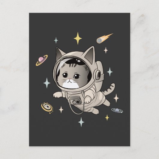 Carte Postale L'astronaute Chat dans l'espace Cute Chat (Devant)