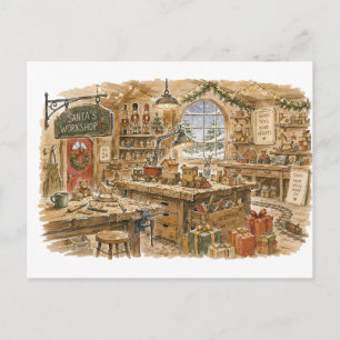 Carte Postale L'atelier du Père Noël pour un Noël classique