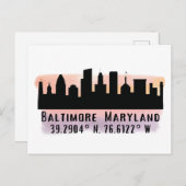 Carte Postale Latitude et longitude de Baltimore Skyline (Devant / Derrière)