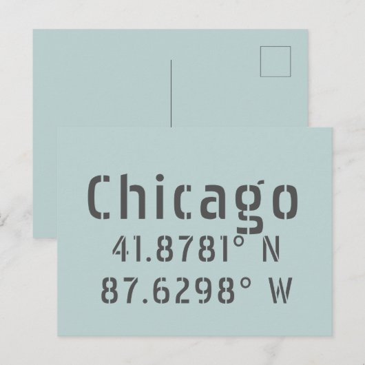 Carte Postale Latitude et Longitude de Chicago (Devant / Derrière)