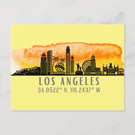 Carte Postale Latitude et longitude de Los Angeles Skyline (Devant)