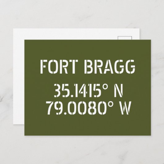 Carte postale Latitude Longitude Fort Bragg (Devant / Derrière)