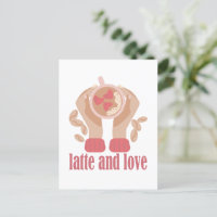 Latte et coupe d'amour, mains et citation de café