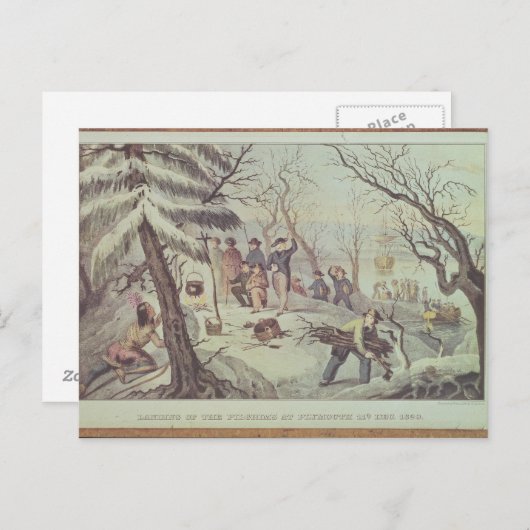 Carte Postale L'atterrissage des pèlerins à Plymouth (Devant / Derrière)