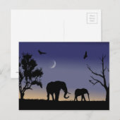 Carte Postale L'aube africaine - éléphants (Devant / Derrière)