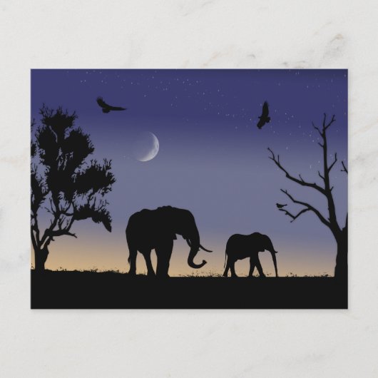 Carte Postale L'aube africaine - éléphants (Devant)