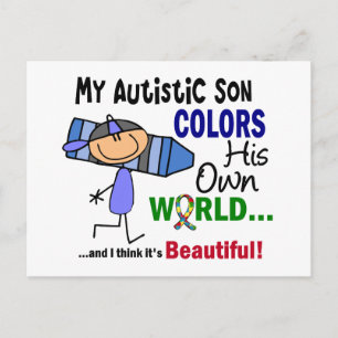 Carte Postale L'autisme COLORE SON PROPRE Fils MONDIAL