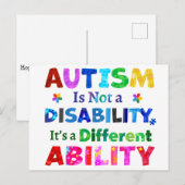 Carte Postale L'AUTISME n'est pas un handicap (Devant / Derrière)