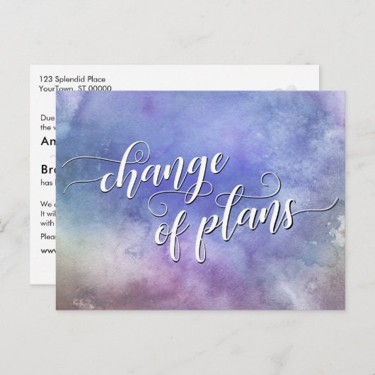 Carte Postale Lavage à l'aquarelle Changement de plans Mariage r (Devant / Derrière)