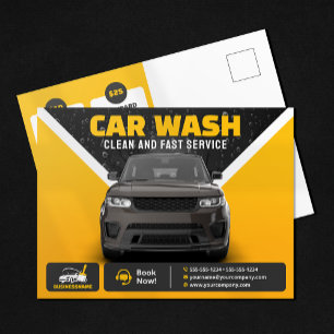 Carte Postale Lavage de voiture jaune Détails de lavage de voitu
