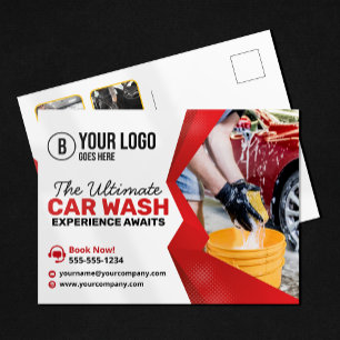 Carte Postale Lavage de voiture rouge moderne Auto Detailing Ent