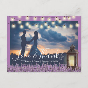 Carte Postale Lavande à lanterne rustique Merci photo floral