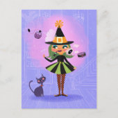 Carte Postale Lavande de sorcière verte d'Halloween et rose (Devant)