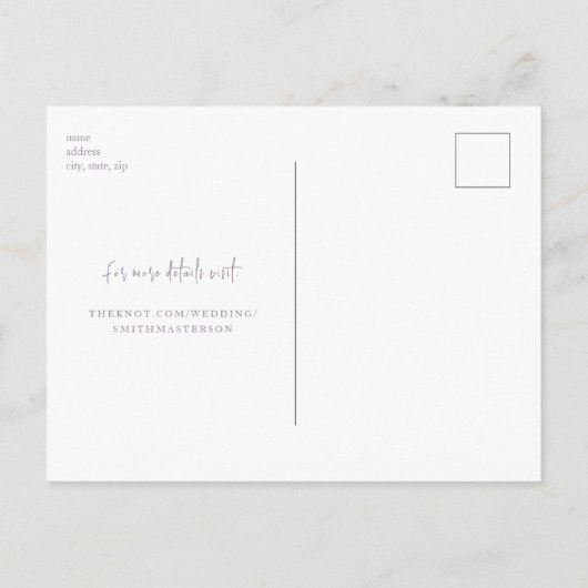 Carte Postale Lavande Métallurgique Mariage Économisez Notre Dat (Dos)