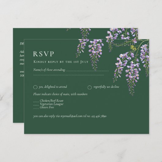Carte Postale Lavande WISTERIA Emerald Green All-in-1 Mariage (Devant / Derrière)