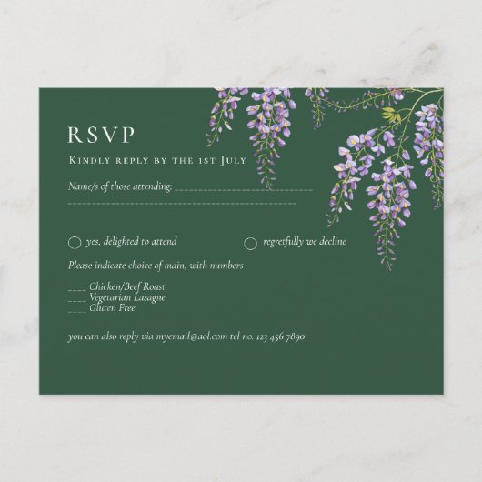 Carte Postale Lavande WISTERIA Emerald Green All-in-1 Mariage (Devant)