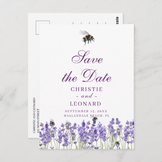 Carte Postale Lavander Purple Simple Enregistrer La Date (Devant / Derrière)