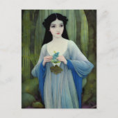 Carte Postale Lave-encre illustration de la belle femme à Woods (Devant)