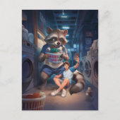 Carte Postale Lave-linge - Selfie avec un Raccoon géant (Devant)
