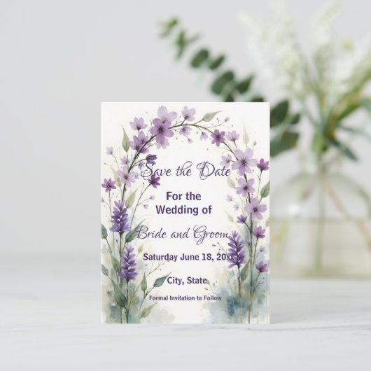 Carte Postale Lavender Lilac Floral Arch Save the Date (Debout devant)
