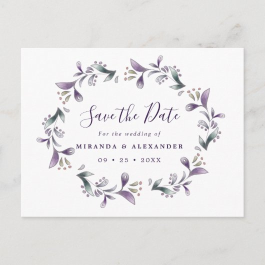 Carte Postale Lavender Save The Date floral violet et vert (Devant)