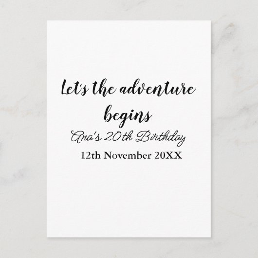 Carte Postale l'aventure commence 20e anniversaire ajouter nom d (Devant)
