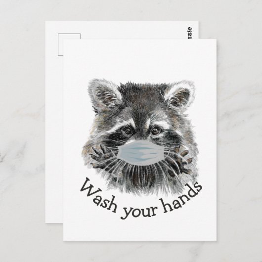 Carte Postale Lavez-Vous Les Mains Covid Pandemic Cute Raccoon C (Devant / Derrière)