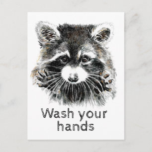Carte Postale Lavez-Vous Vos Mains Raccoon Drôle Êtes-Vous D'Acc