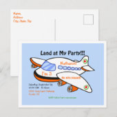 Carte Postale L'avion atterrit à mon invitation de fête bleue an (Devant / Derrière)