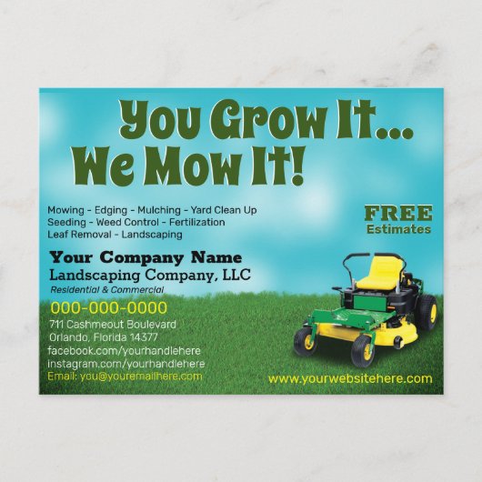 Carte Postale Lawncare Landscaping Grass Cutting Flyer Postcard (Devant)