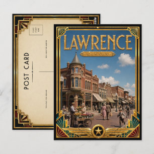 Carte Postale Lawrence Kansas Art Déco vintage de l'âge d'or