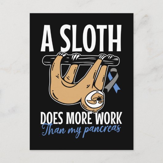 Carte Postale Lazy Sloth Funny Pancreas T1D Diabète (Devant)