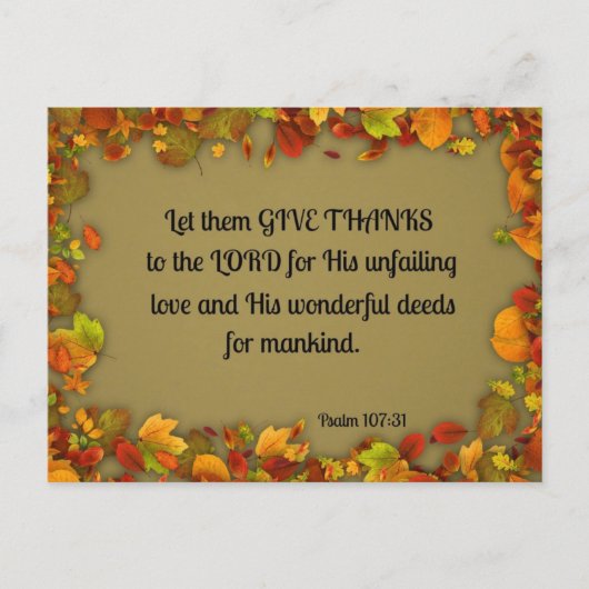 Carte Postale Le 107:31 de psaume les a laissés donner des (Devant)