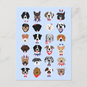 Carte Postale Le 4 Juillet Dog Visages