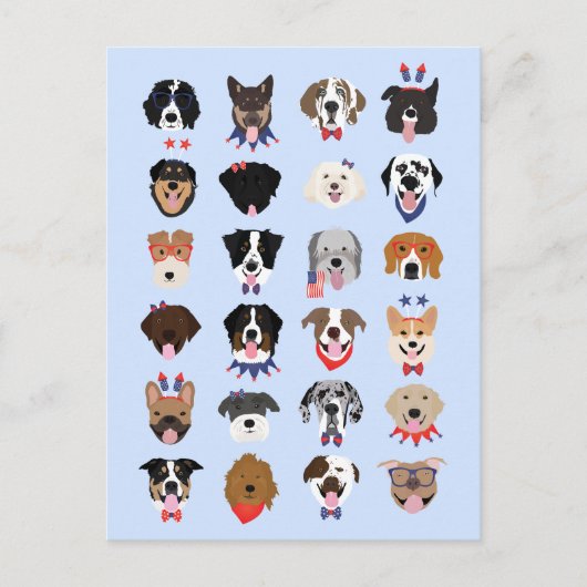 Carte Postale Le 4 Juillet Dog Visages (Devant)