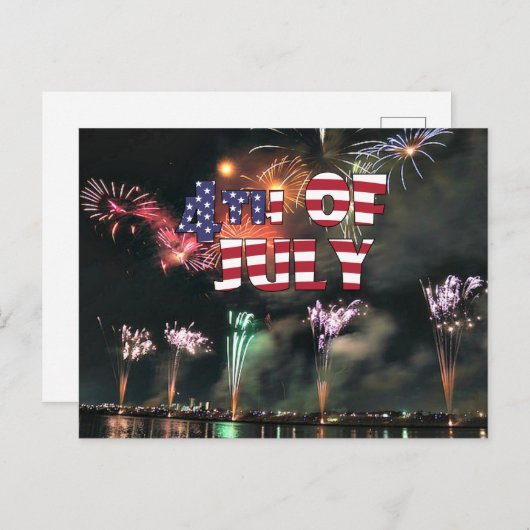 Carte Postale Le 4 juillet Feu d'artifice spectaculaire (Devant / Derrière)