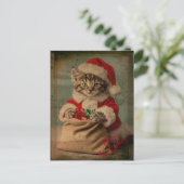 Carte Postale Le 'Bâillement de Noël' Kitten Élégant de Noël (Debout devant)