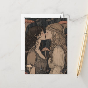 Carte Postale Le Baiser des Amants Forêt de Champignons Conte de