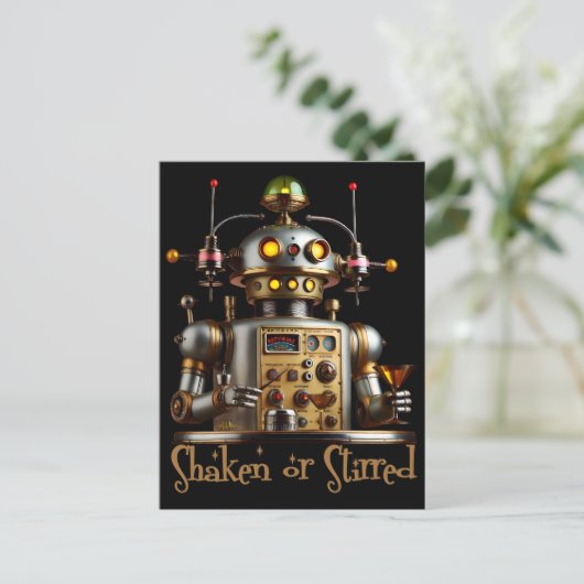 Carte Postale Le barman robotique futuriste "secoué ou fatigué" (Debout devant)