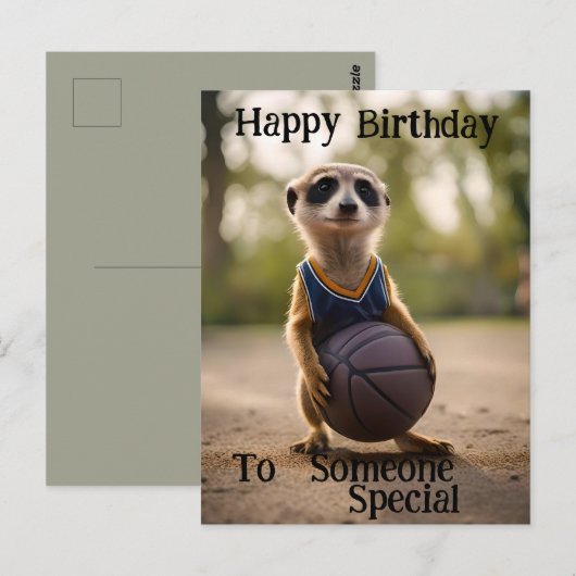 Carte Postale "Le bébé suricate vedette du cerceau" Anniversaire (Devant / Derrière)