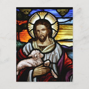 Carte Postale Le Bon Berger ; Jésus sur un vitrail