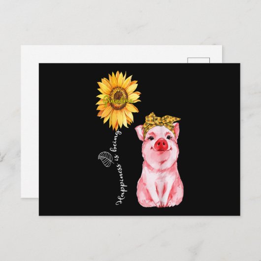 Carte Postale Le bonheur, c'est être grand-mère - Cochon mignon (Devant / Derrière)