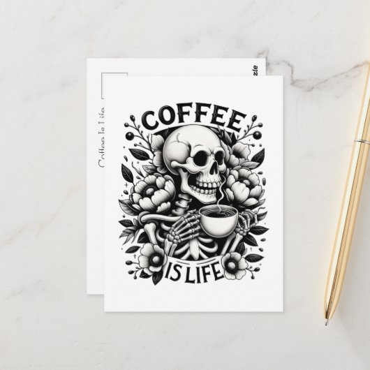 Carte Postale Le café est la vie (Devant/Arrière en situation)